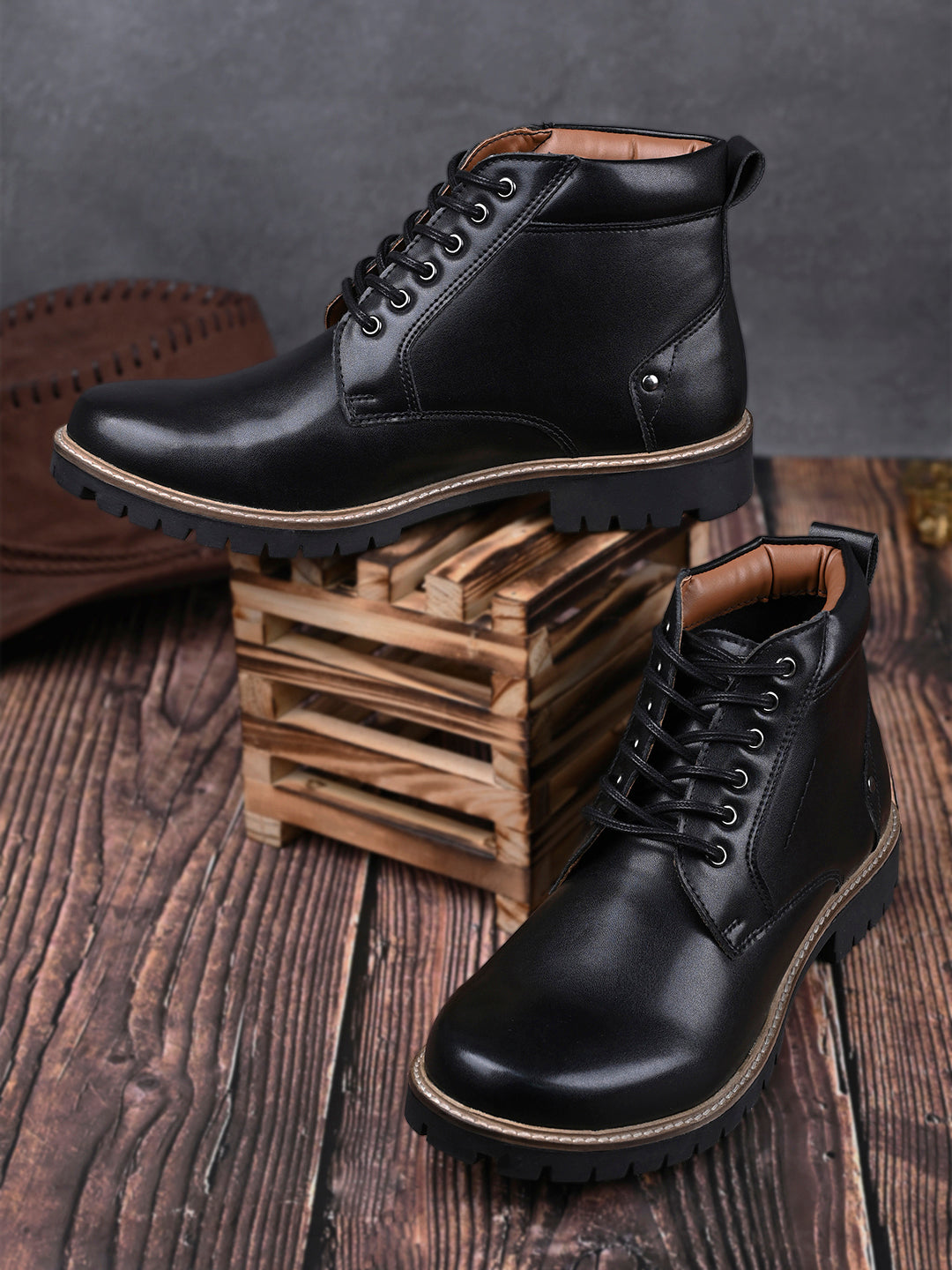 Jet Black Handcrafted Derby Lace Up Boots