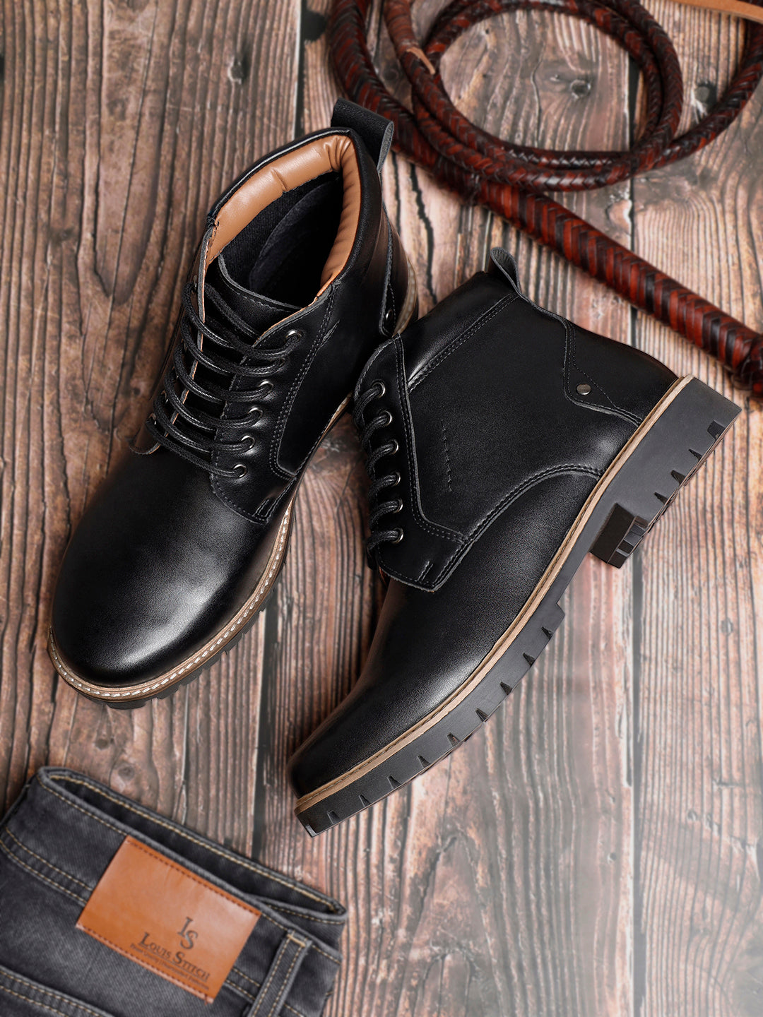 Jet Black Handcrafted Derby Lace Up Boots