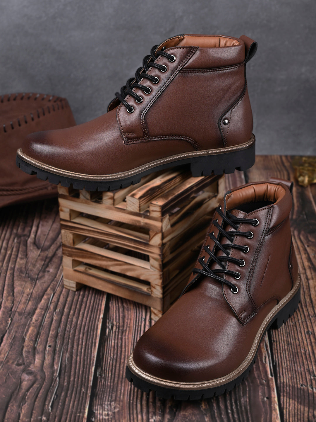 Tan Handcrafted Derby Lace Up Boots
