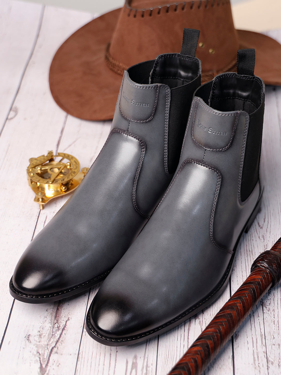 Ash Grey Dual Tone Handcrafted Chelsea Boots
