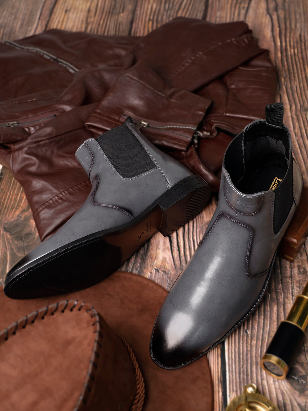 Ash Grey Dual Tone Handcrafted Chelsea Boots