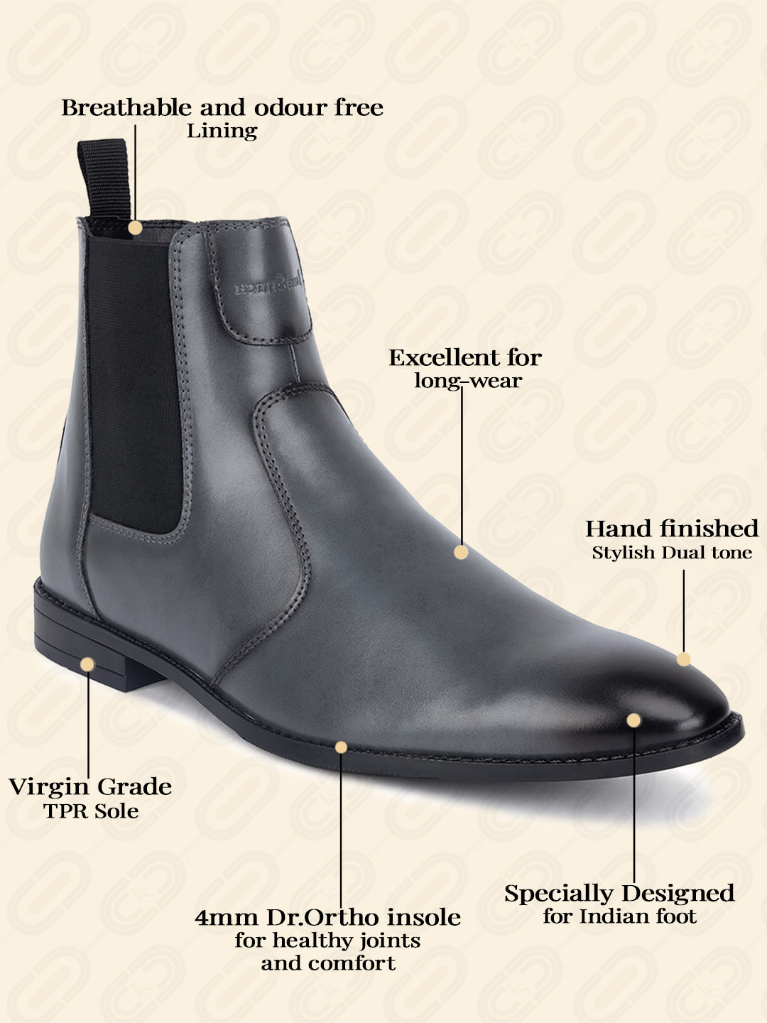 Ash Grey Dual Tone Handcrafted Chelsea Boots