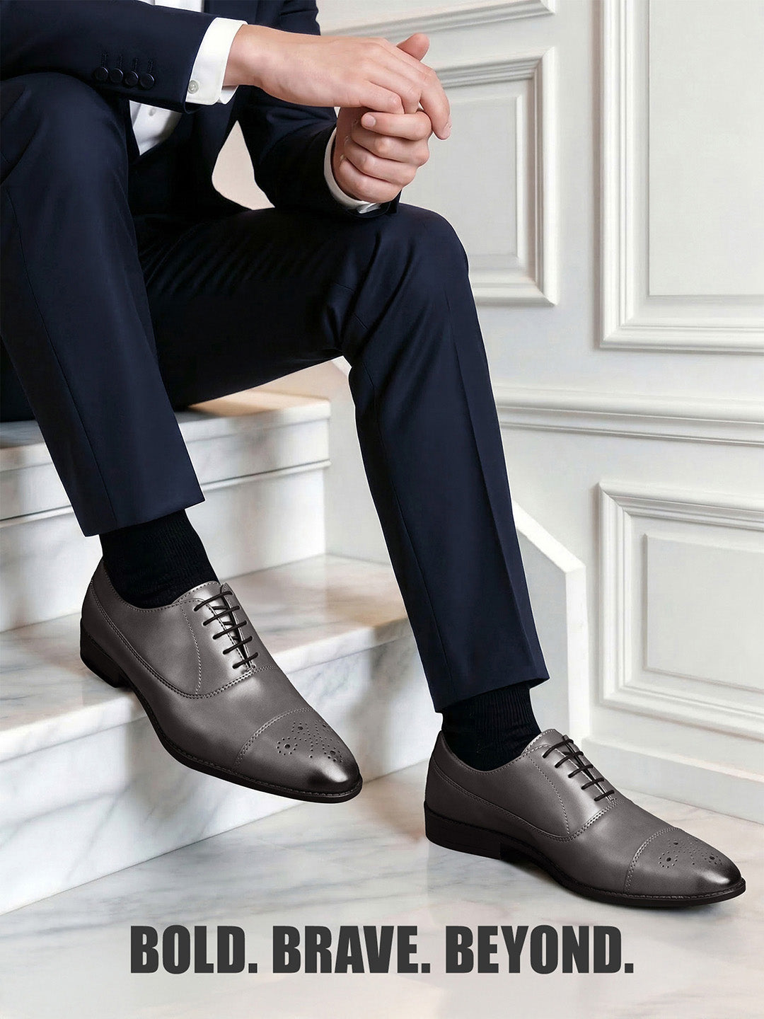 Ash Grey Handcrafted Captoe Style Comfortable Laceups Shoes