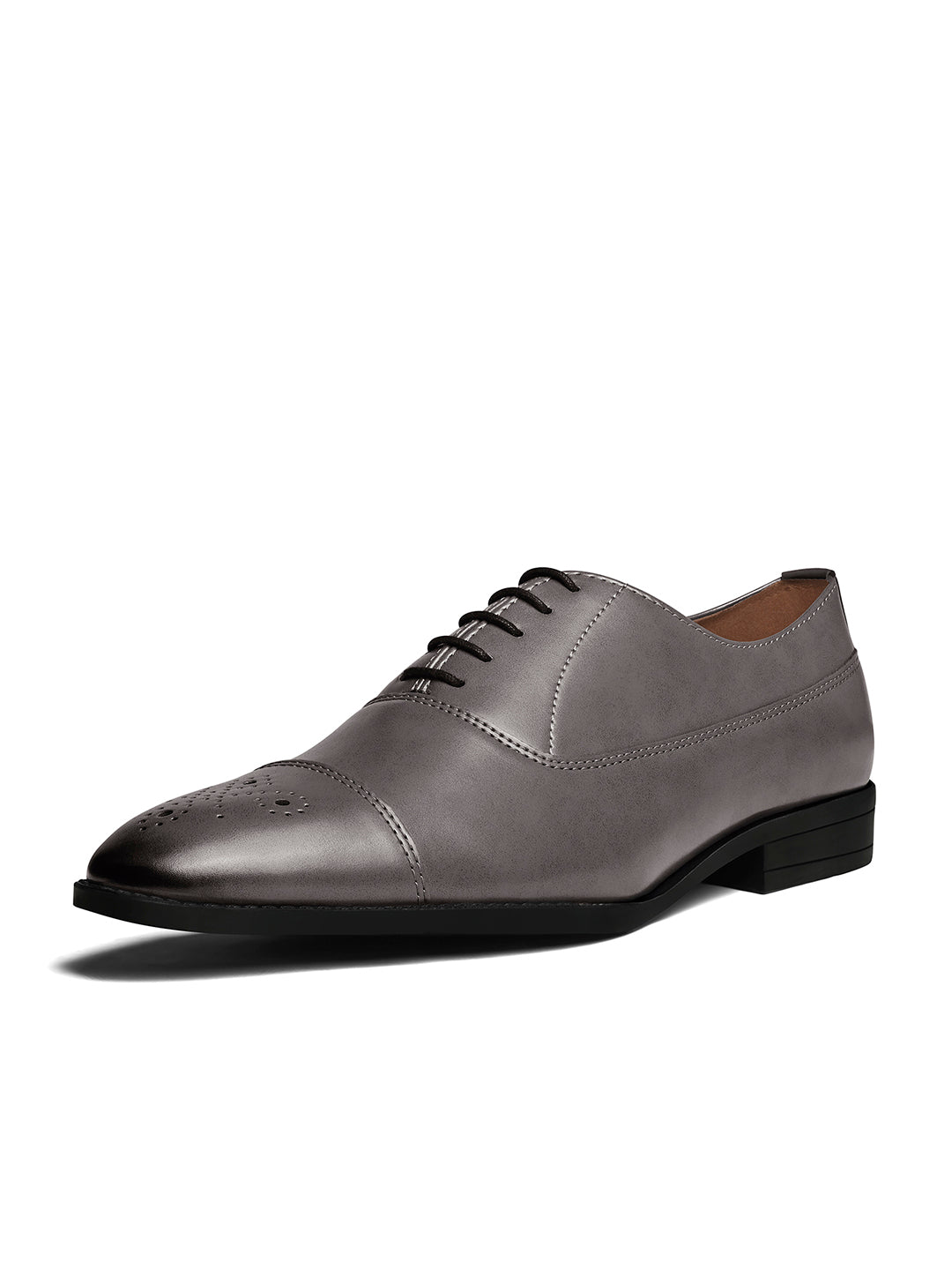 Ash Grey Handcrafted Captoe Style Comfortable Laceups Shoes