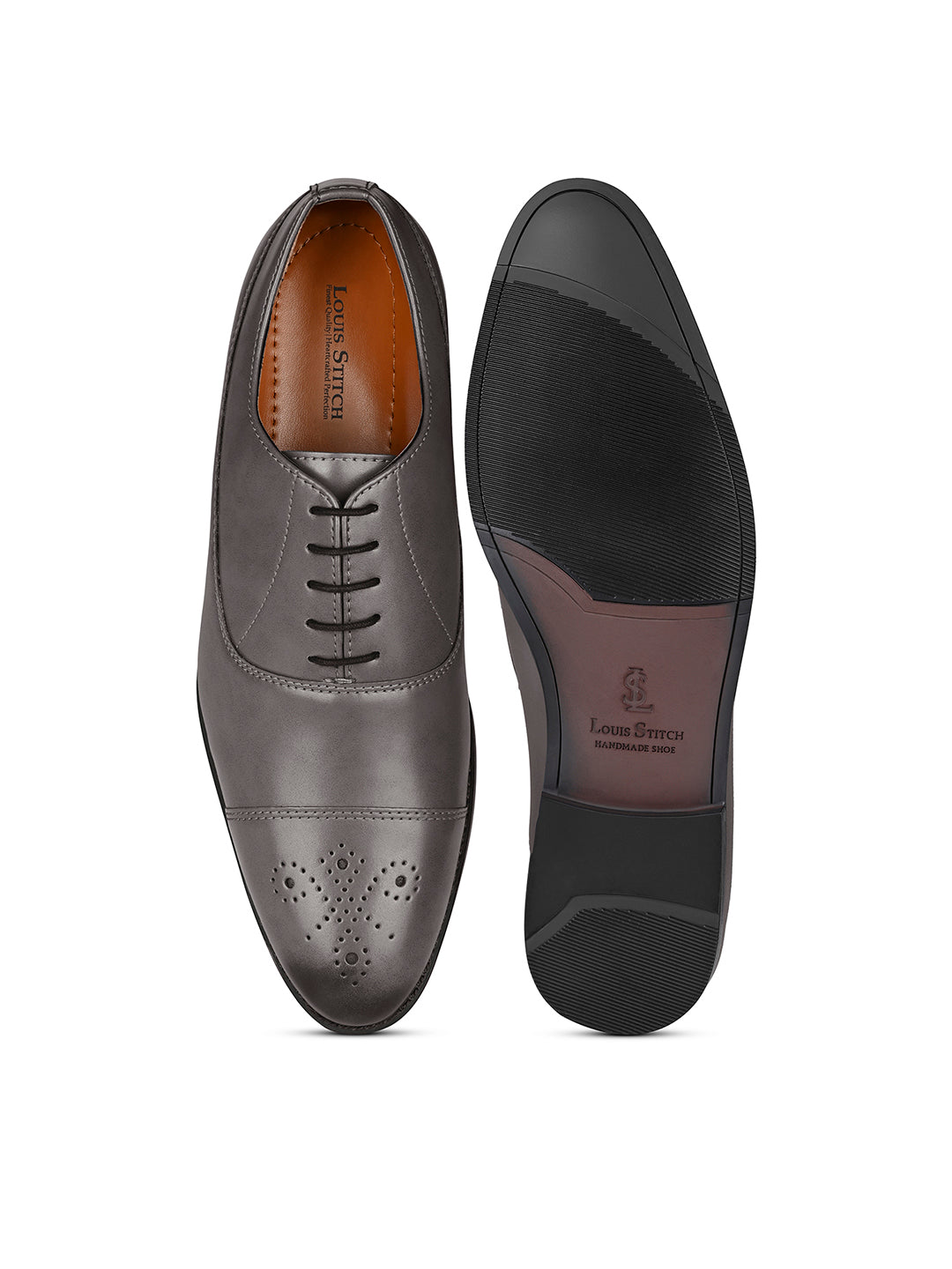 Ash Grey Handcrafted Captoe Style Comfortable Laceups Shoes