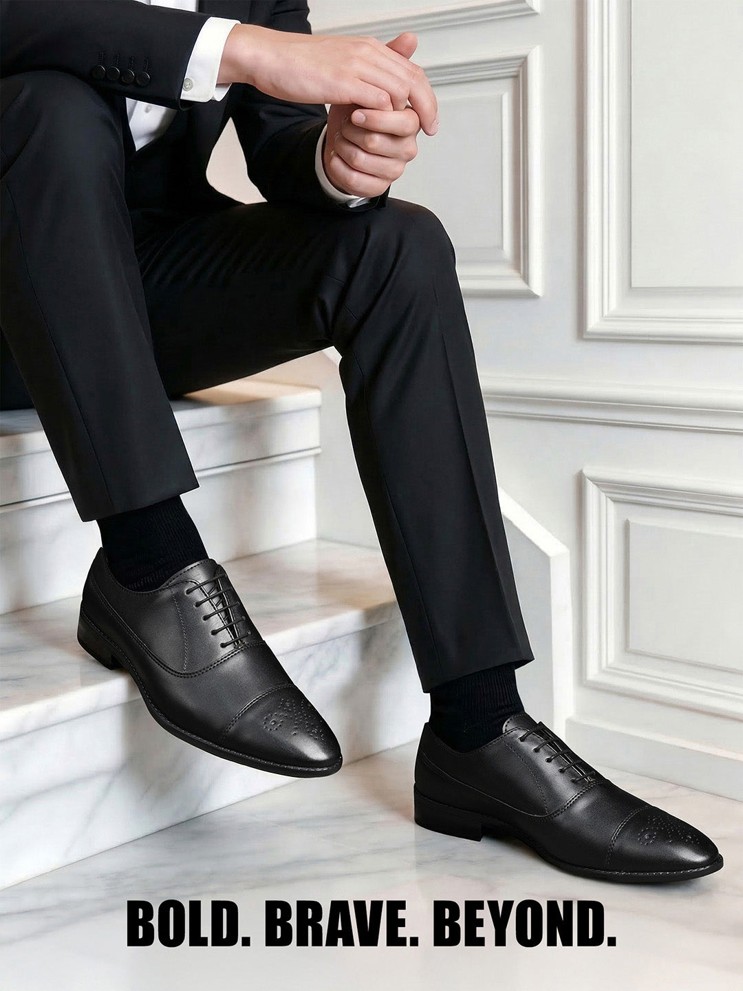 Obsidian Black Captoe Style Comfortable Laceups Shoes