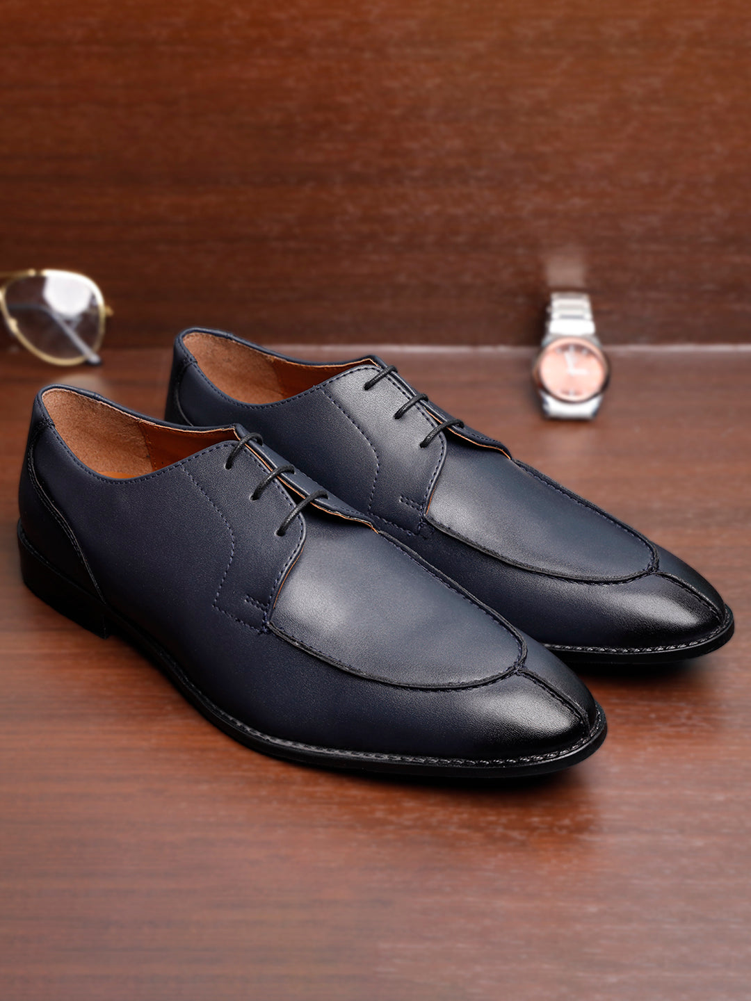 Federal Blue Handcrafted Derby Laceups Shoes