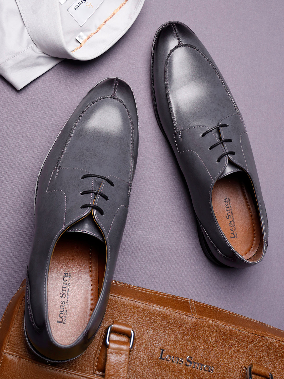Ash Grey Handcrafted Derby Laceups Shoes