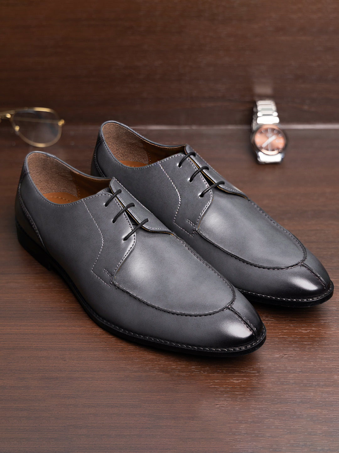Ash Grey Handcrafted Derby Laceups Shoes