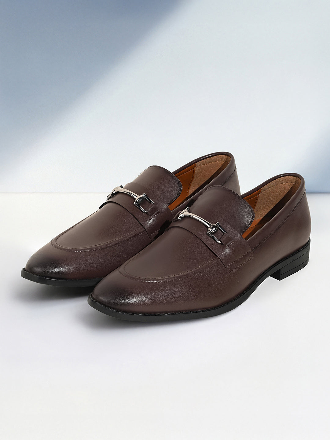 Brunette Brown Shoes Slipon Style Comfortable Moccasins with Buckle