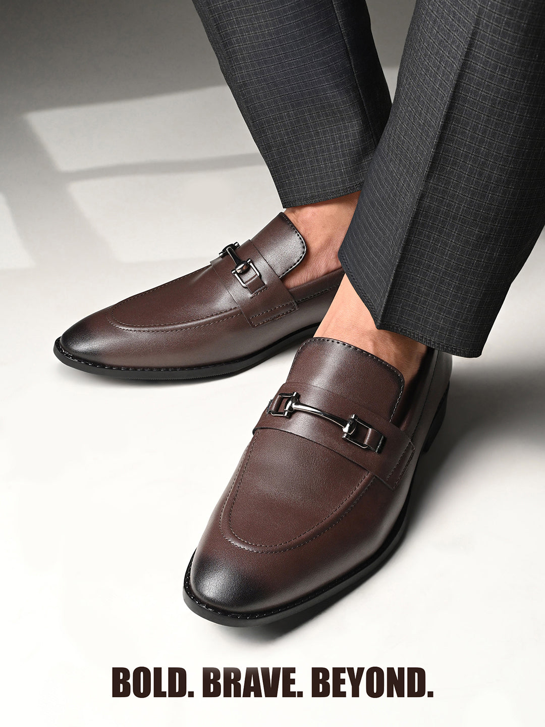 Brunette Brown Shoes Slipon Style Comfortable Moccasins with Buckle