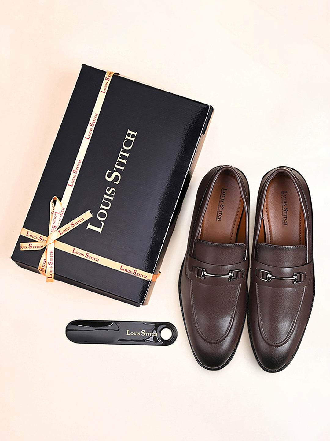 Brunette Brown Shoes Slipon Style Comfortable Moccasins with Buckle