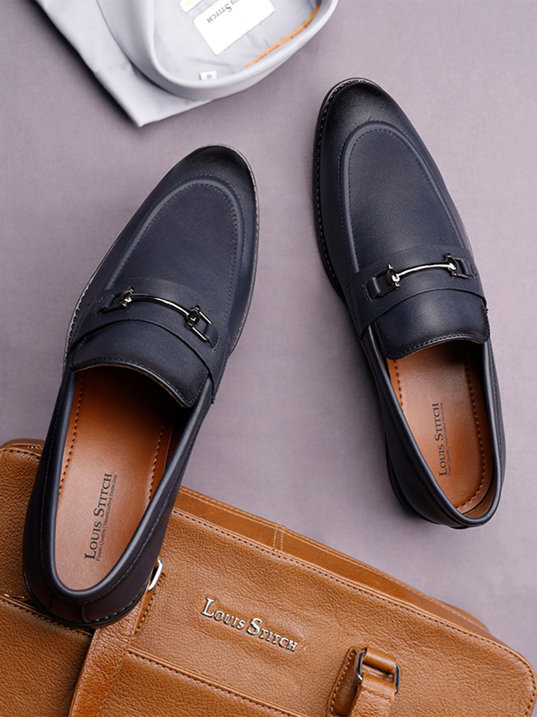 Federal Blue Shoes Slipon Style Comfortable Moccasins with Buckle