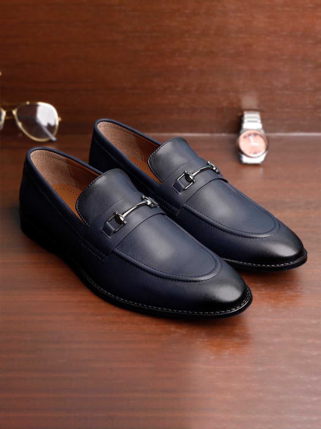 Federal Blue Shoes Slipon Style Comfortable Moccasins with Buckle