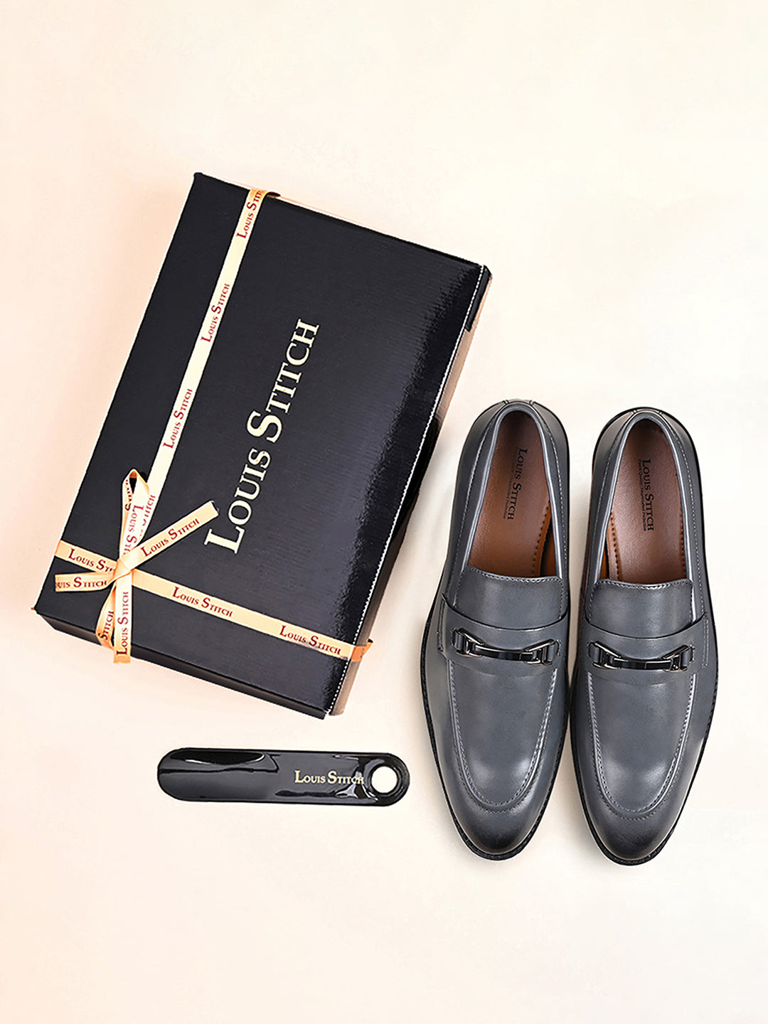 Ash Grey Shoes Slipon Style Comfortable Moccasins with Buckle