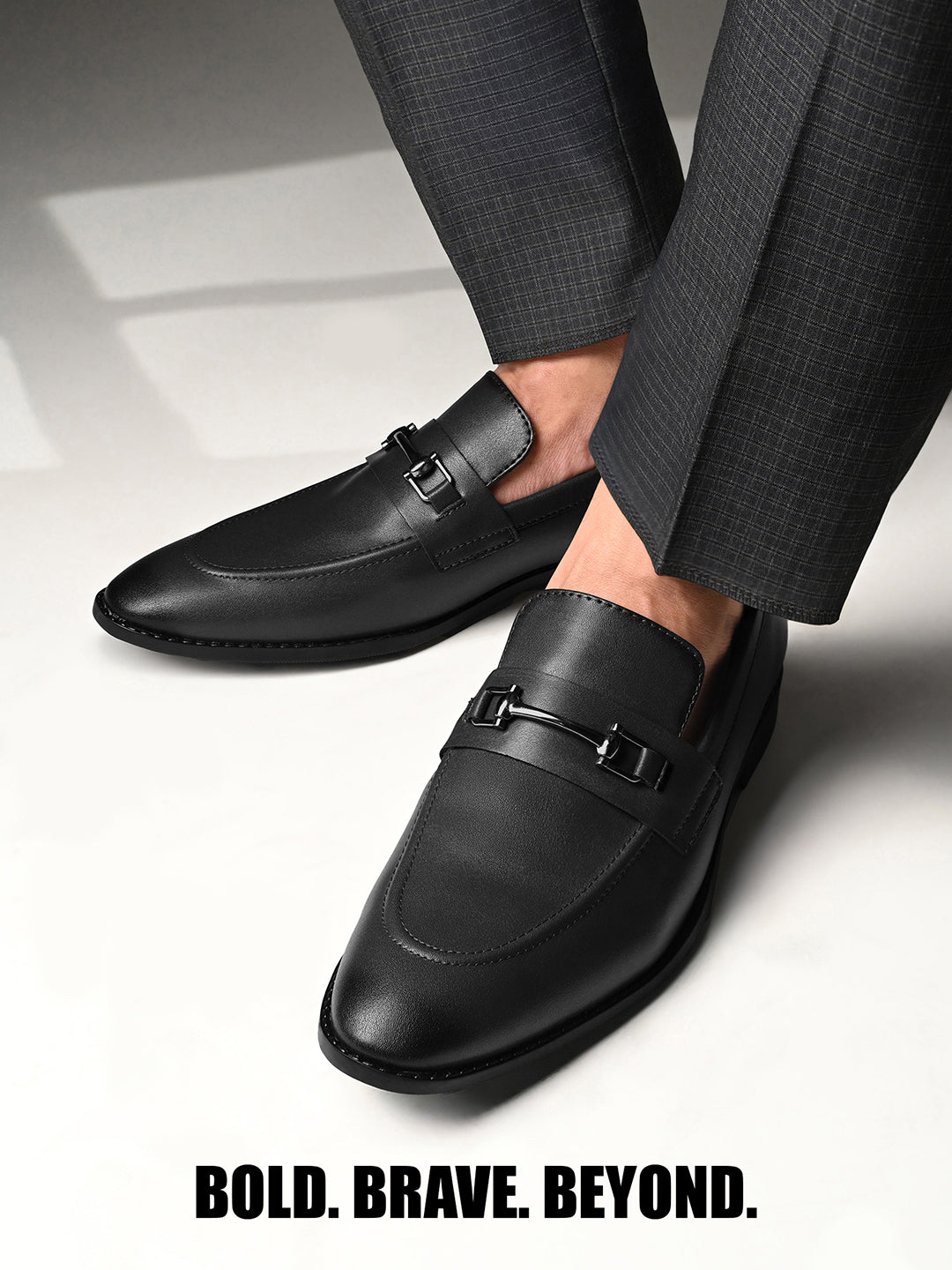 Obsidian Black Shoes Slipon Style Comfortable Moccasins with Buckle