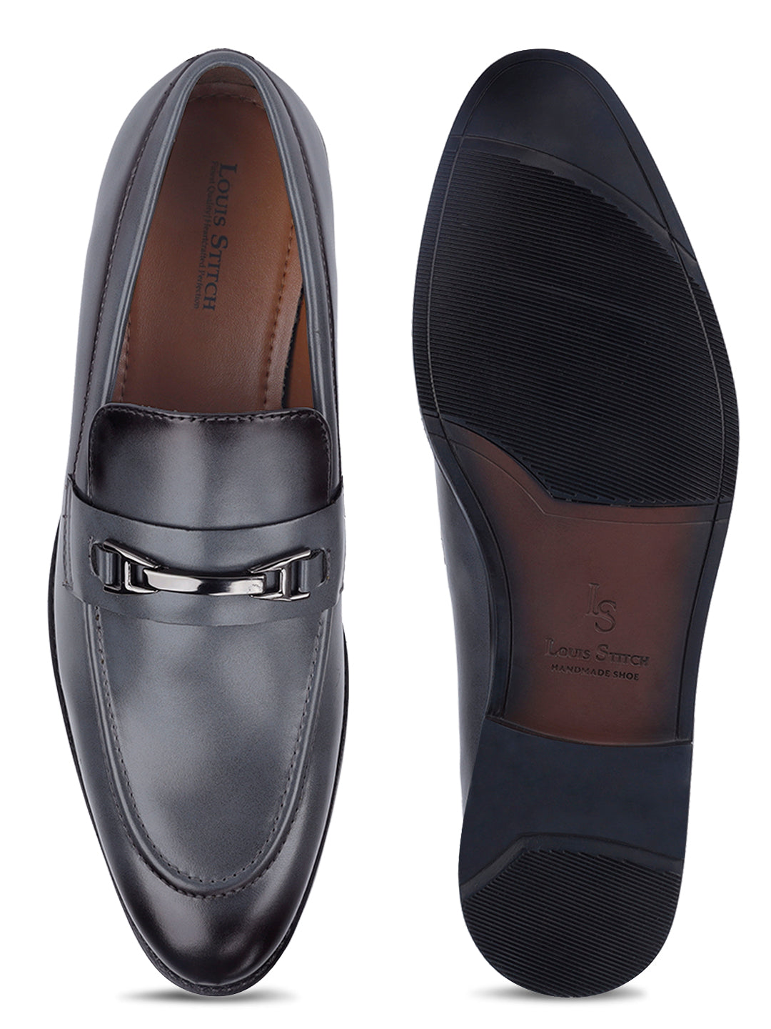 Ash Grey Shoes Slipon Style Comfortable Moccasins with Buckle