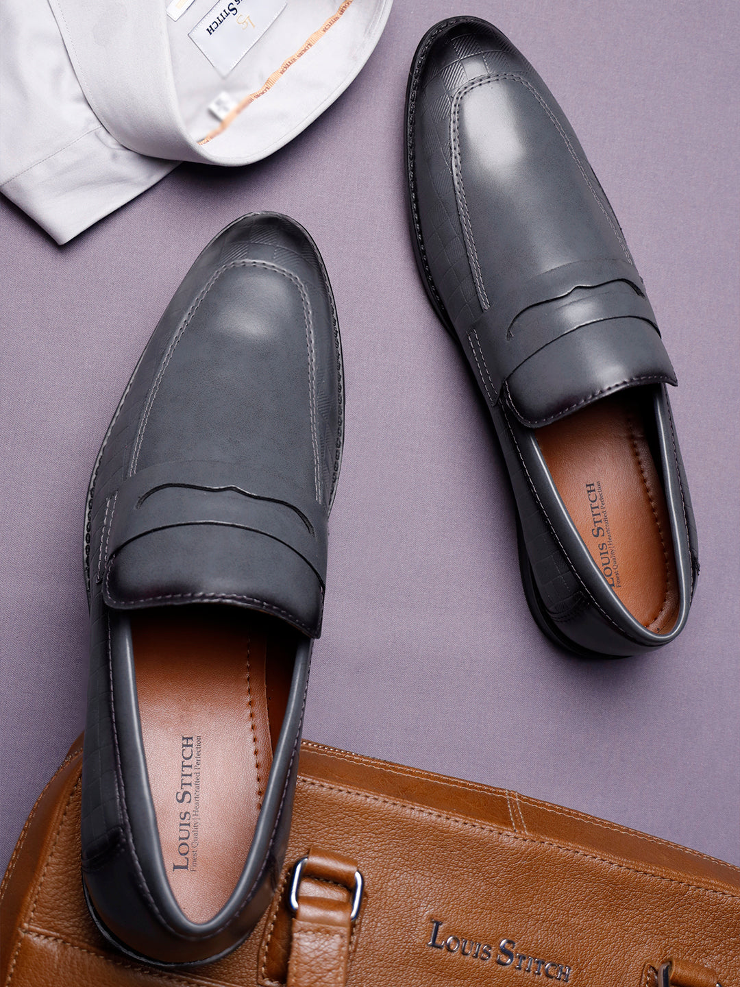 Ash Grey Handcrafted Embossed Moccasins Slipons