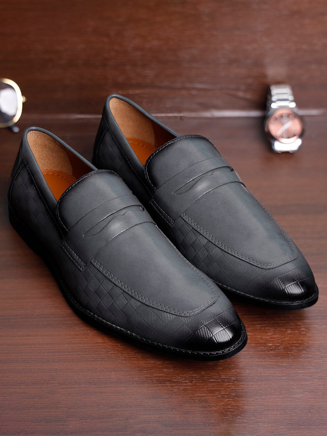 Ash Grey Handcrafted Embossed Moccasins Slipons