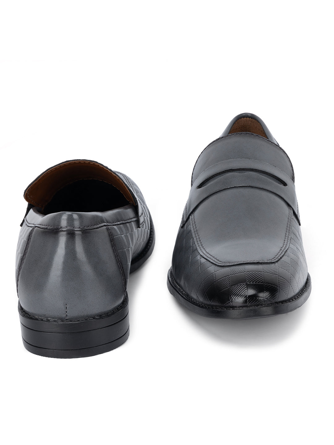 Ash Grey Handcrafted Embossed Moccasins Slipons