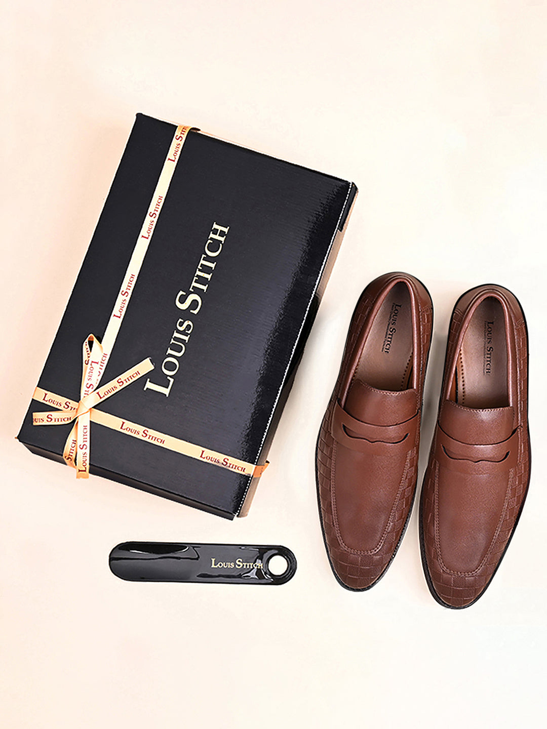 Tan Handcrafted Embossed Moccasins Slipons