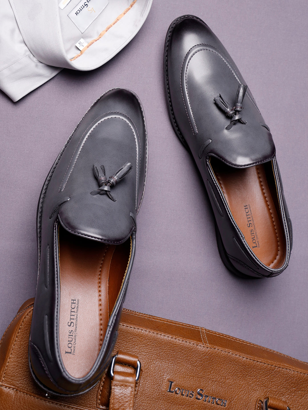 Ash Grey Handcrafted Tassel Moccasins Slipons