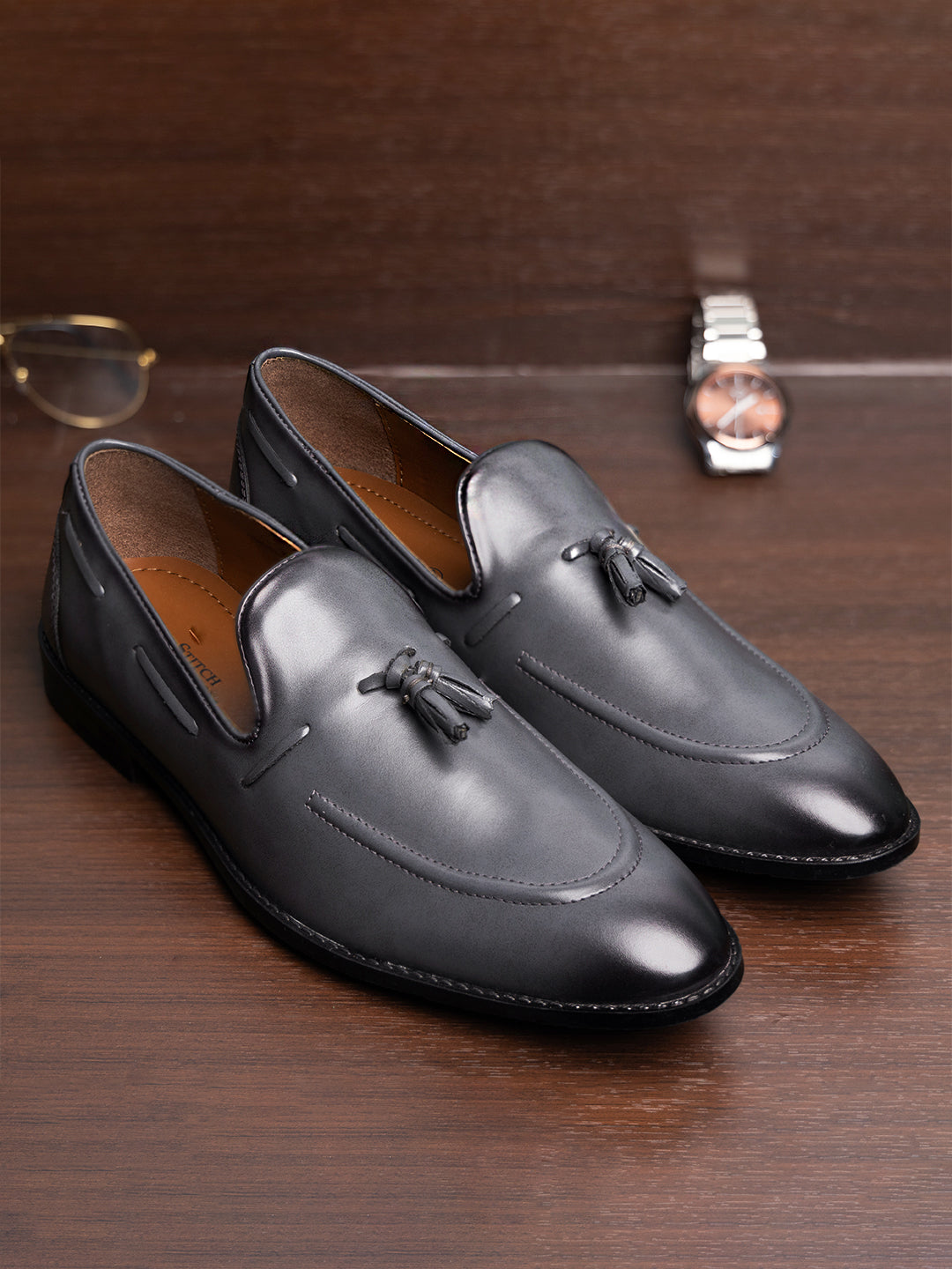 Ash Grey Handcrafted Tassel Moccasins Slipons