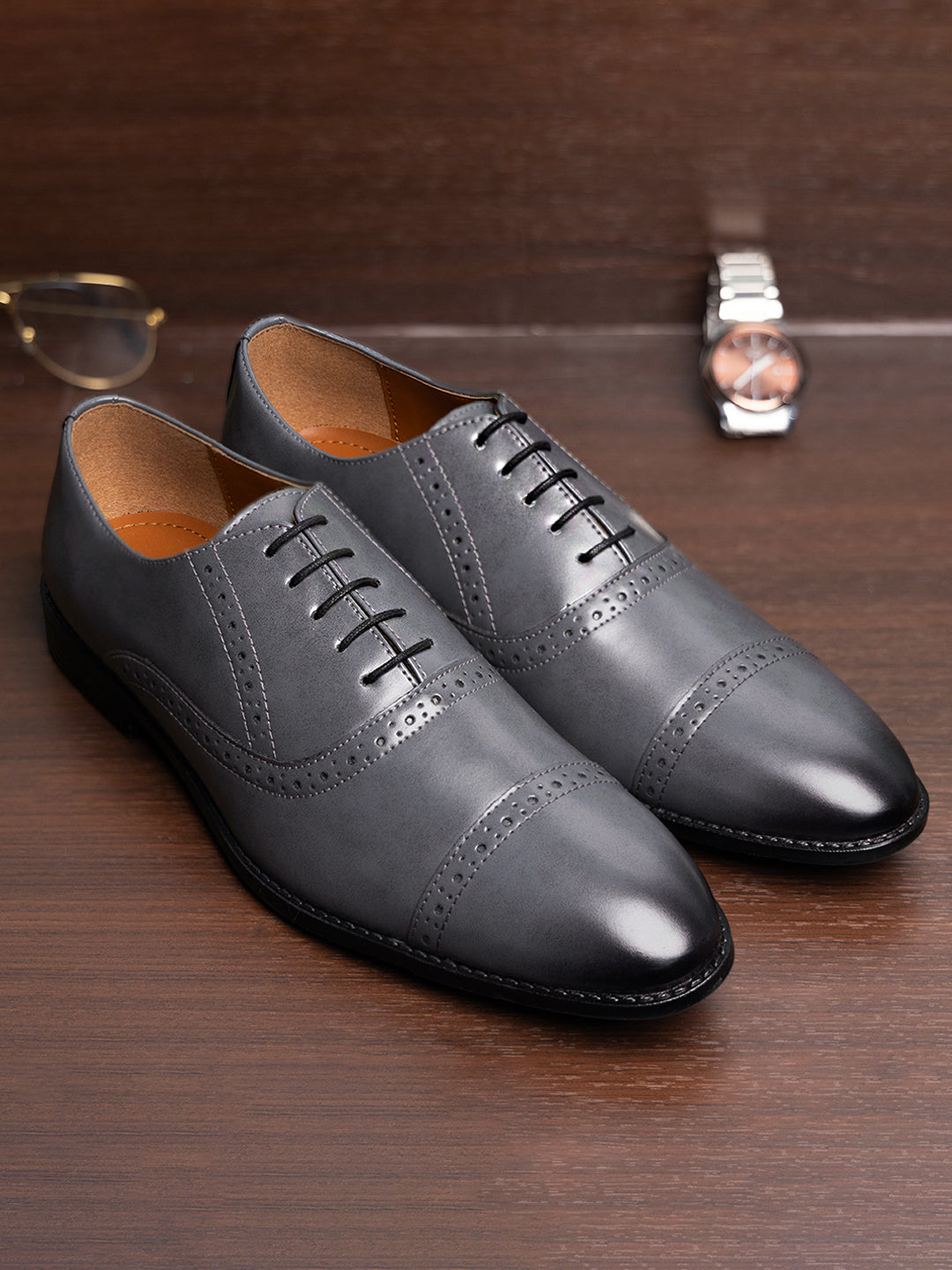 Ash Grey Oxford Style Comfortable Formal Laceup Shoes
