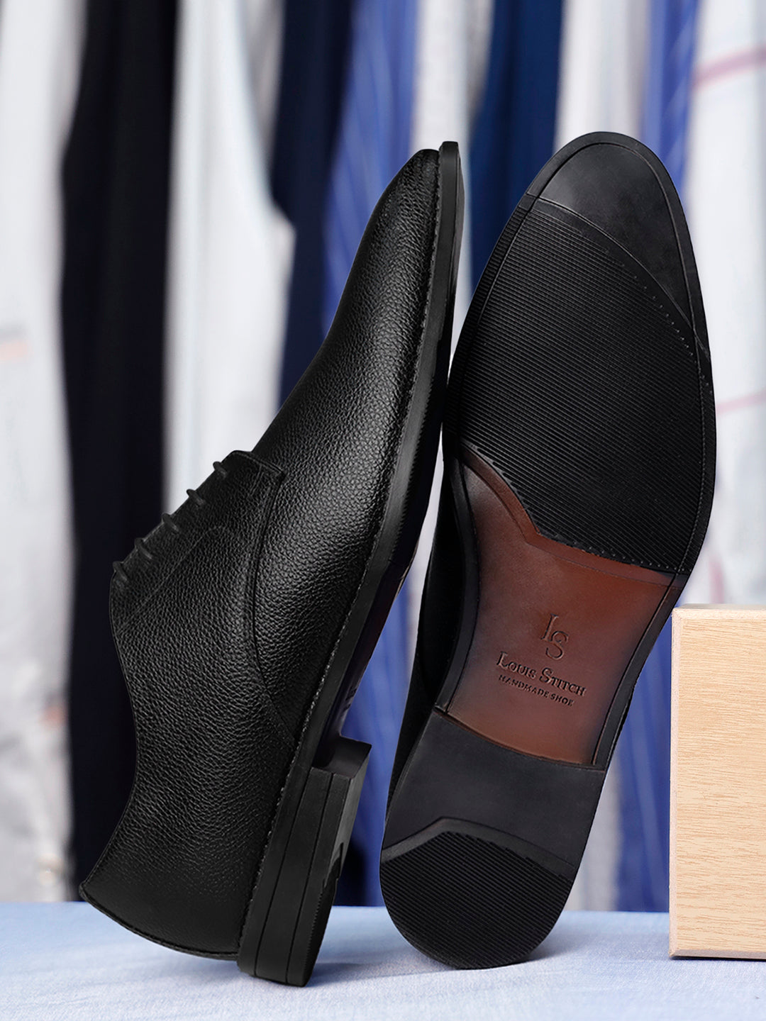 Jet Black Handcrafted Derby Lace Up Shoes