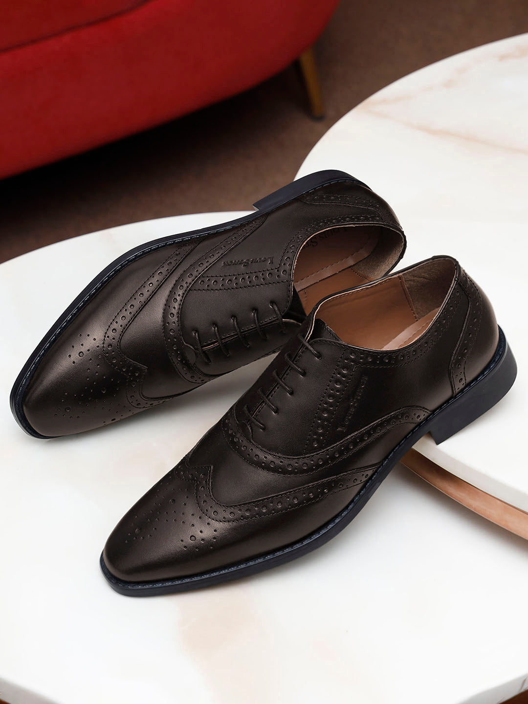 Brunette Brown Italian Leather Wingtip Brogue Shoes