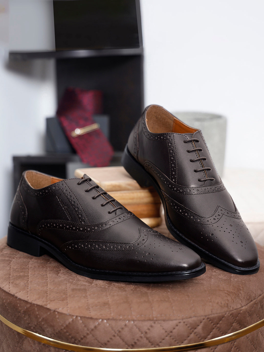 Brunette Brown Italian Leather Wingtip Brogue Shoes