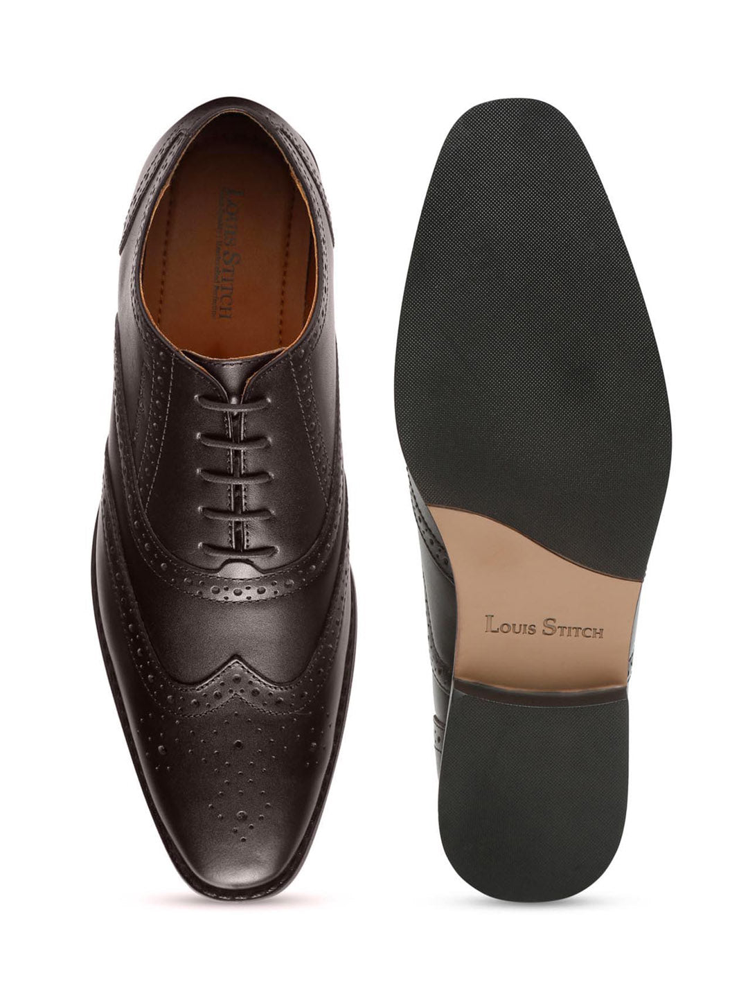Brunette Brown Italian Leather Wingtip Brogue Shoes