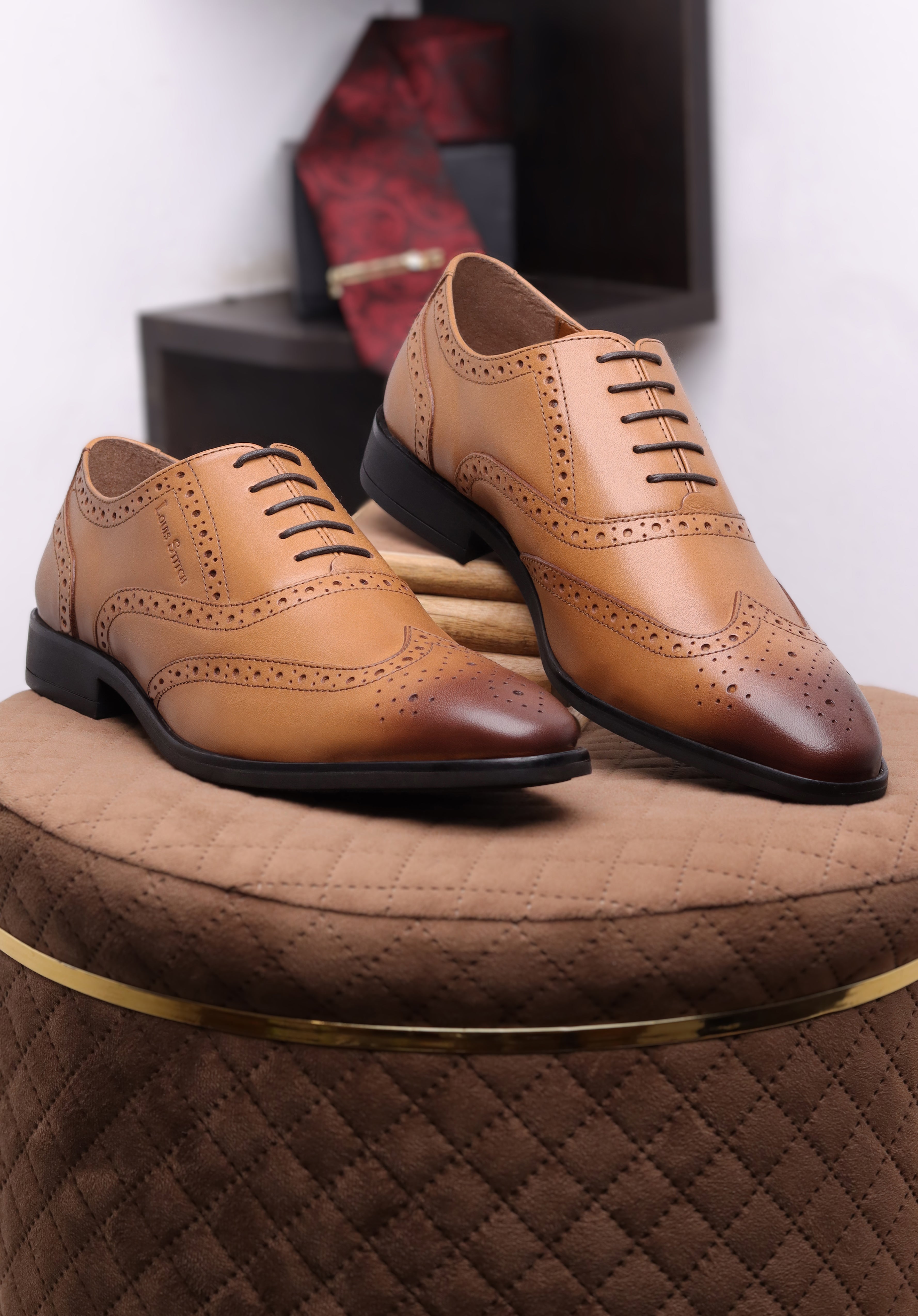 British Tan Egyptian Crust Leather Brogue Shoes