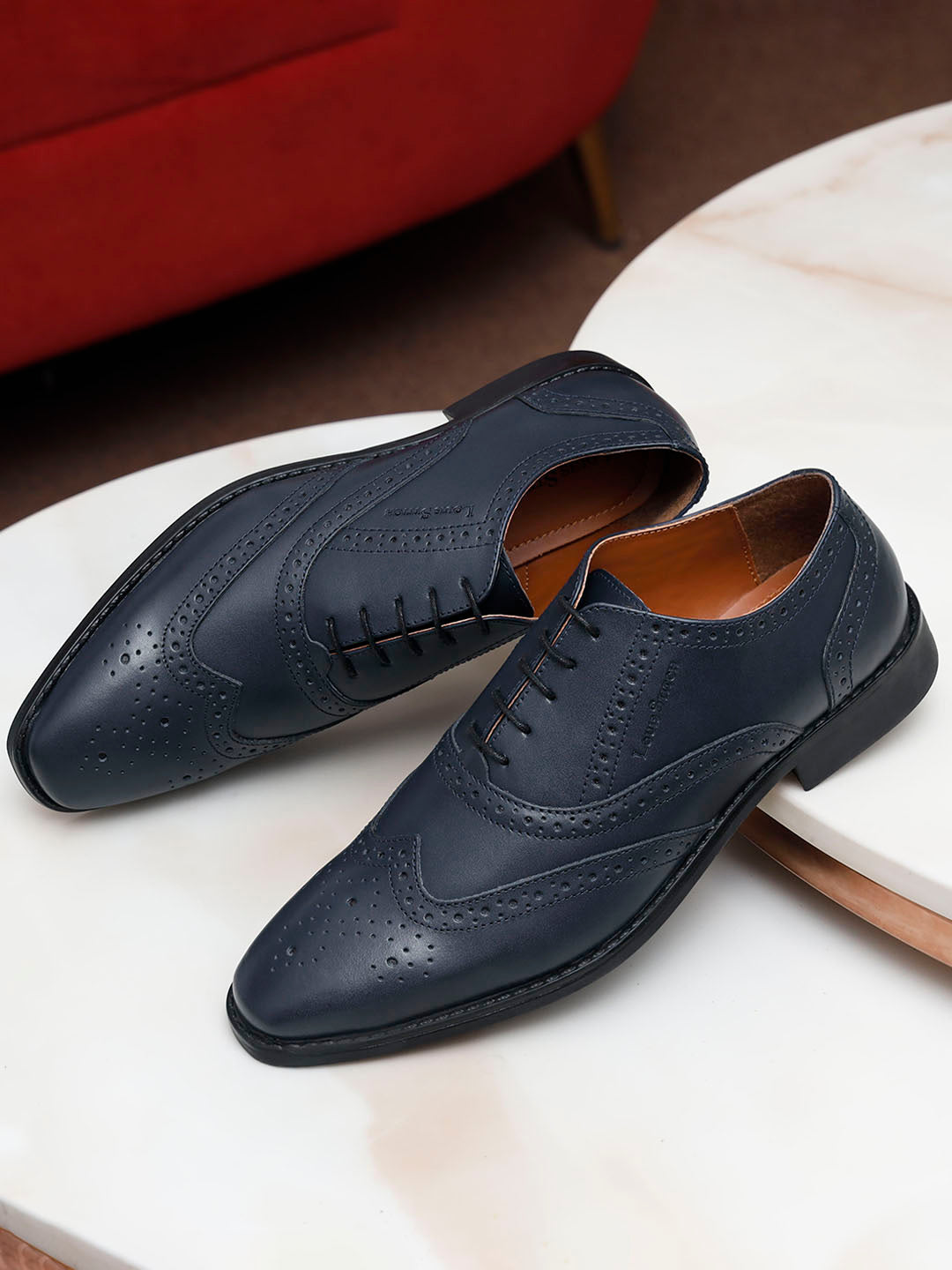 Prussian Blue Italian Leather Wingtip Brogue Shoes