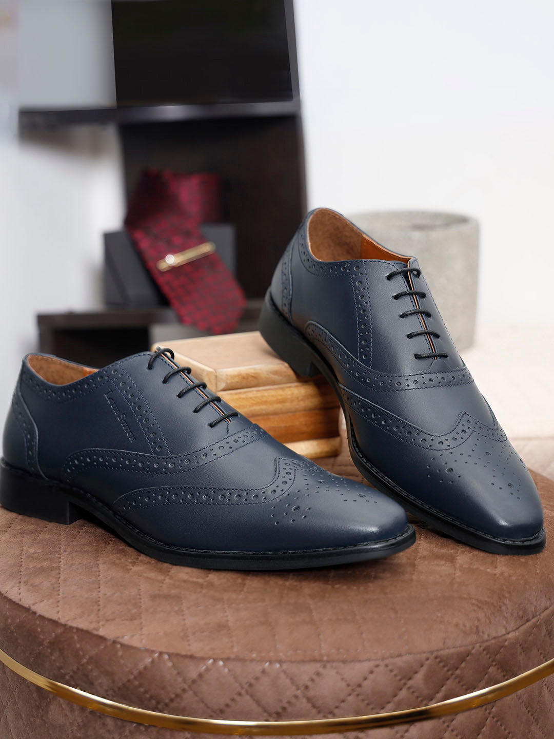 Prussian Blue Italian Leather Wingtip Brogue Shoes