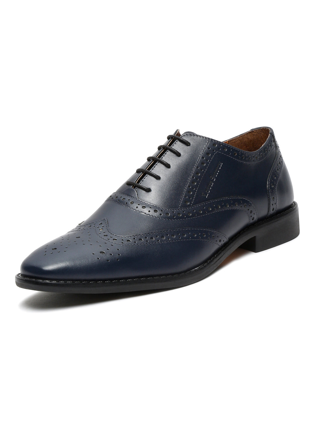 Prussian Blue Italian Leather Wingtip Brogue Shoes