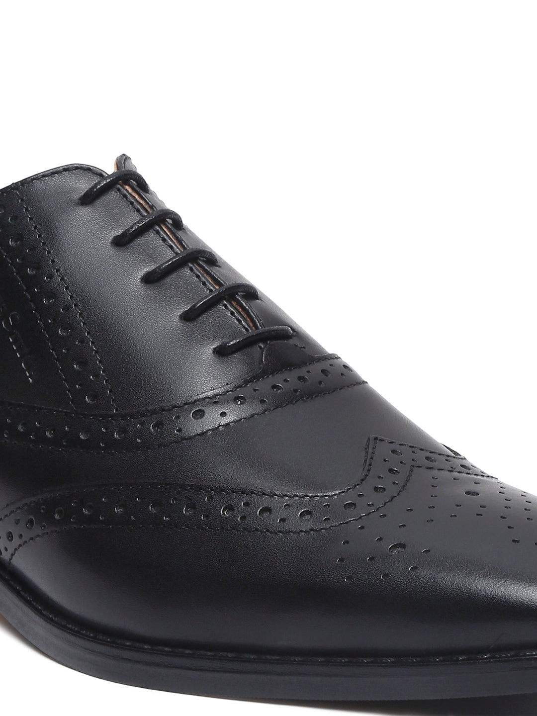 Jet Black Italian Leather Wingtip Brogue Shoes