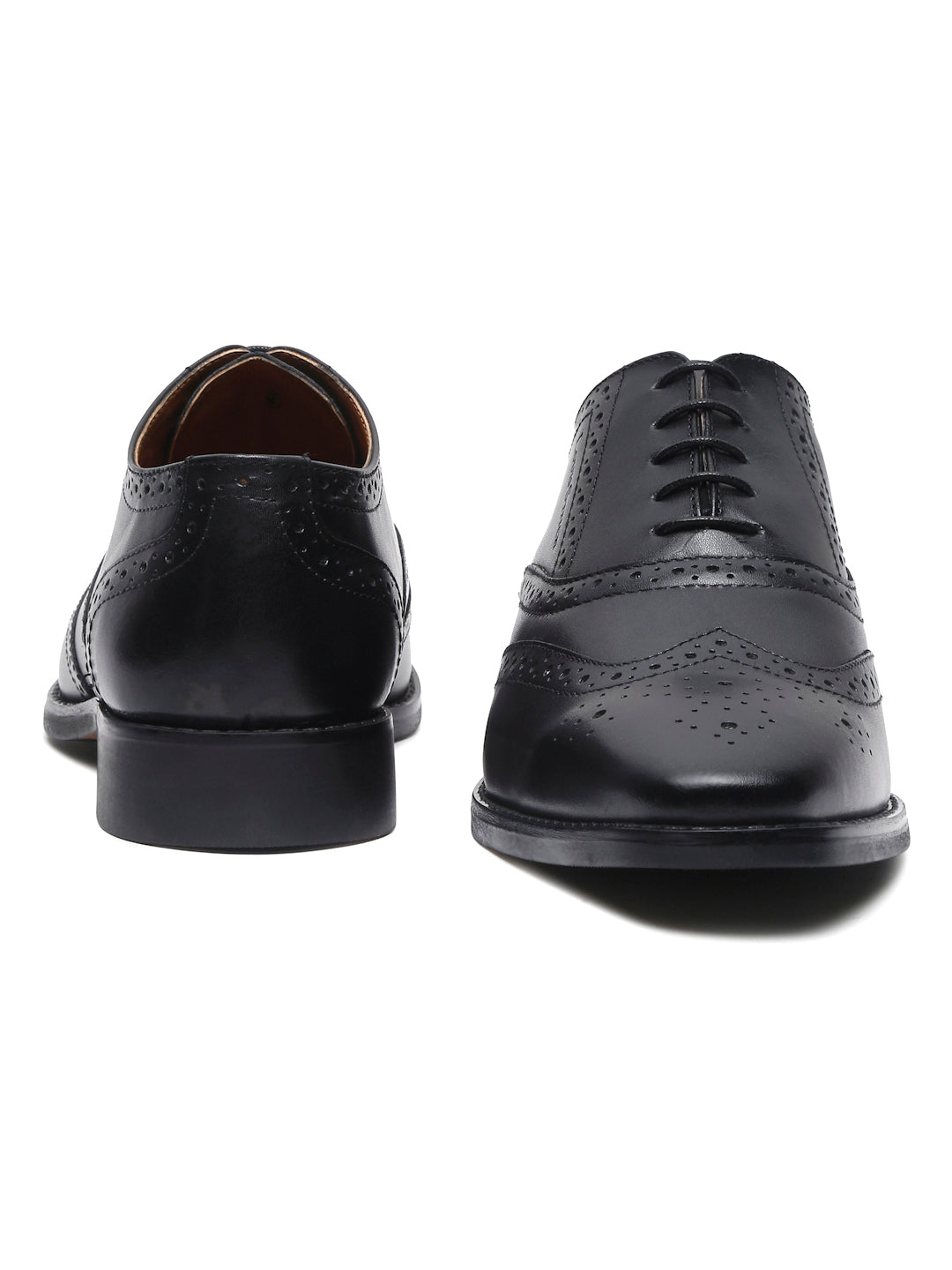 Jet Black Italian Leather Wingtip Brogue Shoes