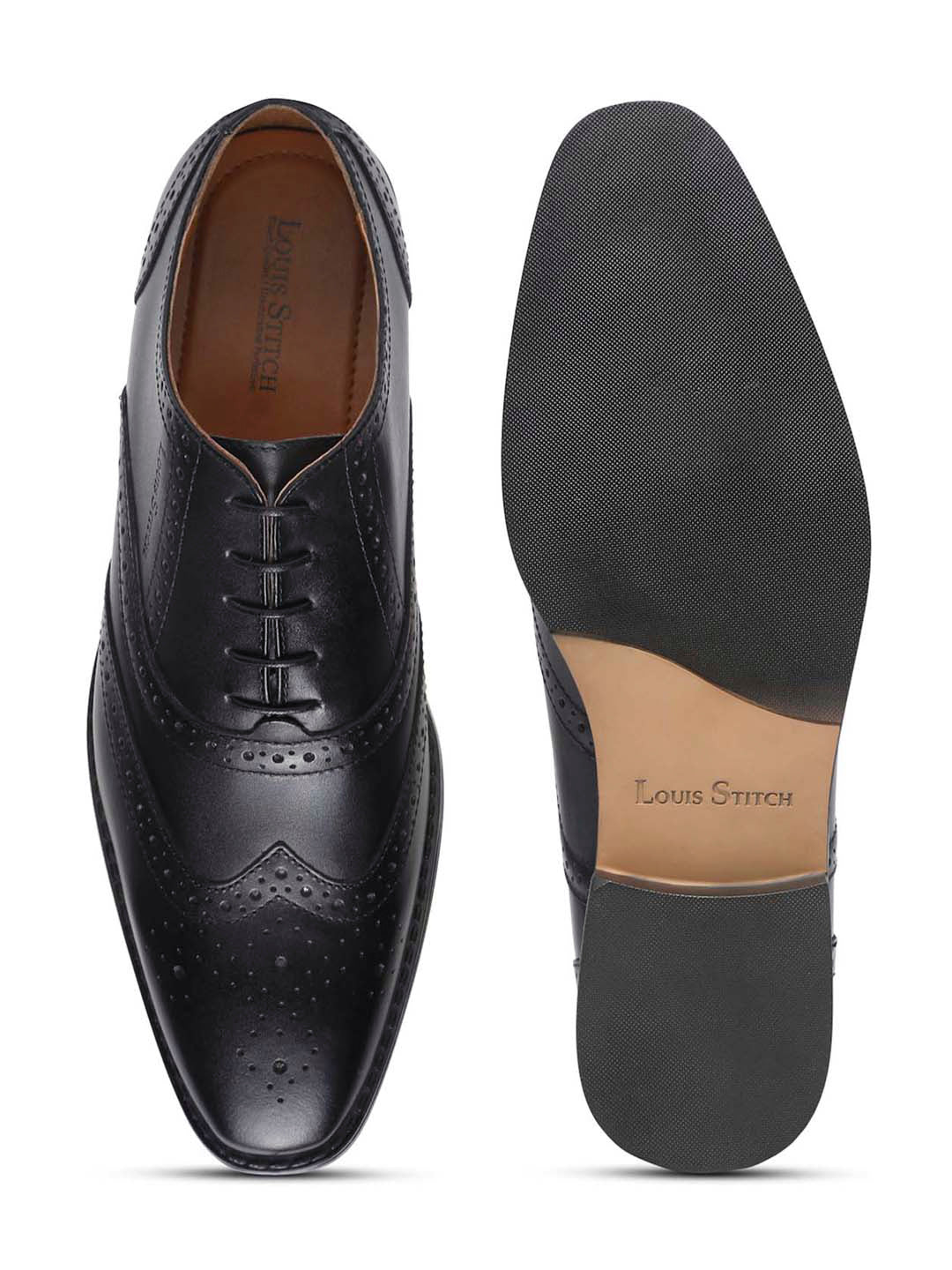 Jet Black Italian Leather Wingtip Brogue Shoes