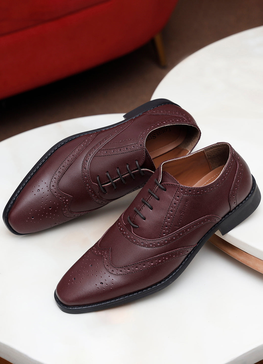 Rosewood Italian Leather Wingtip Brogue Shoes
