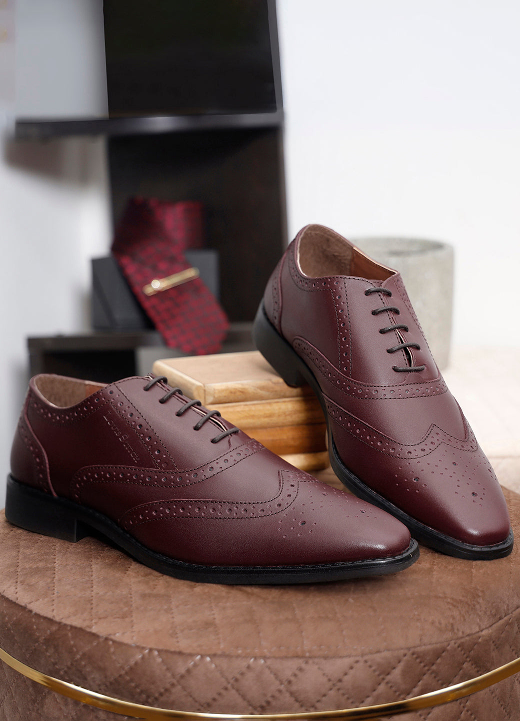 Rosewood Italian Leather Wingtip Brogue Shoes