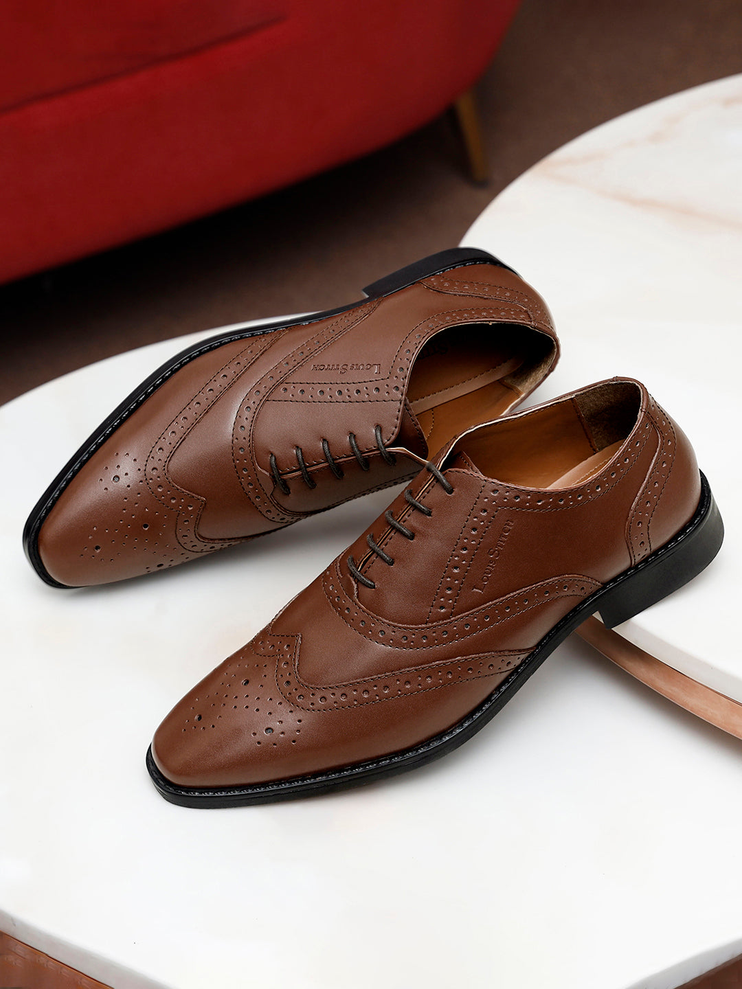 Tan Italian Leather Wingtip Brogue Shoes