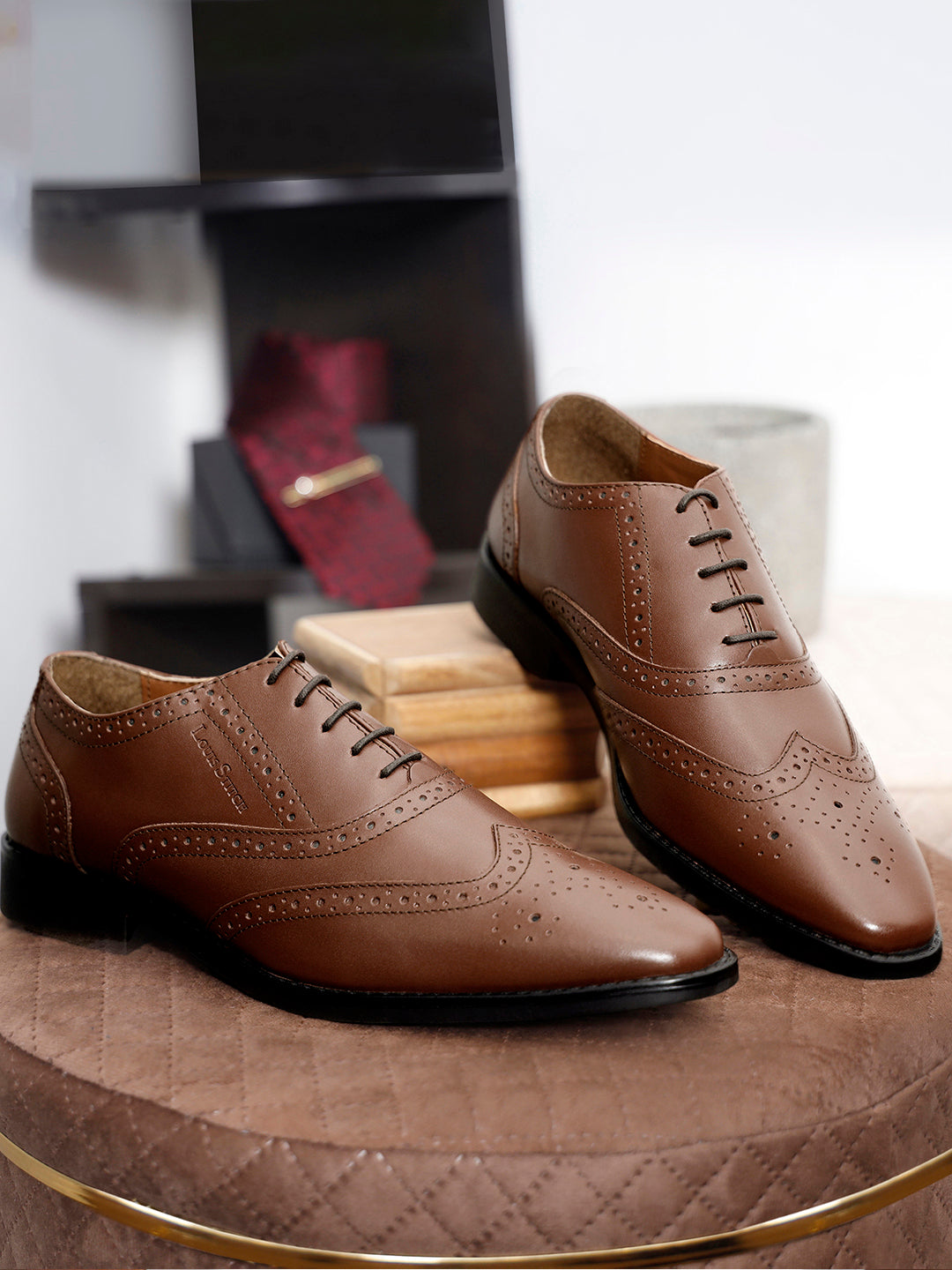 Tan Italian Leather Wingtip Brogue Shoes