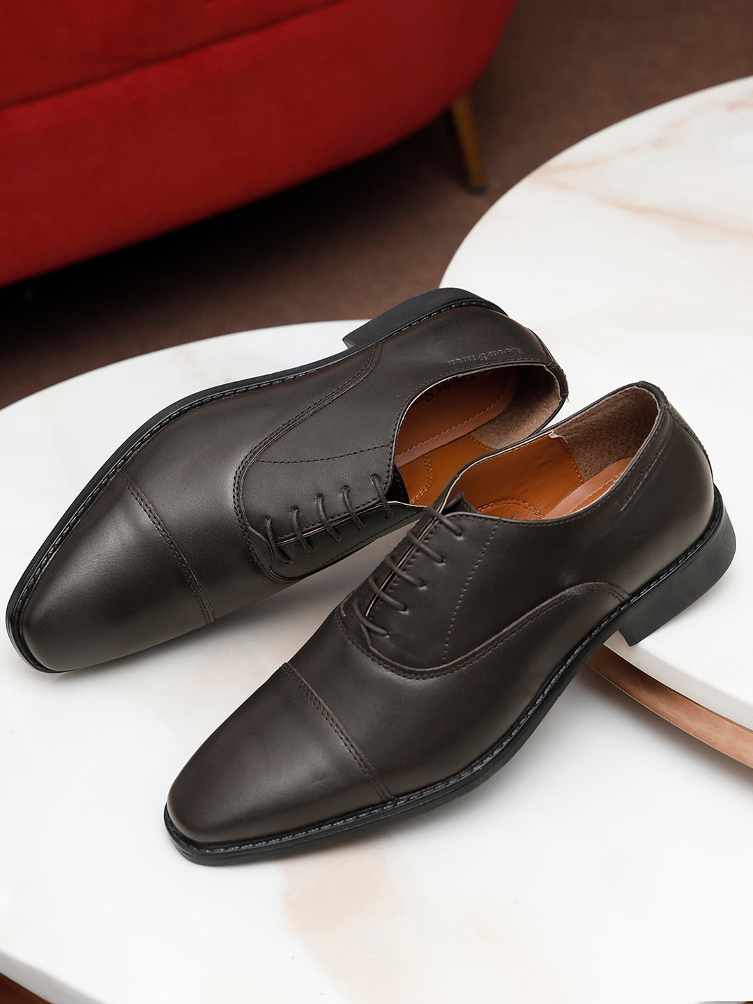 Brunette Brown Italian Leather Cap-Toe Shoes