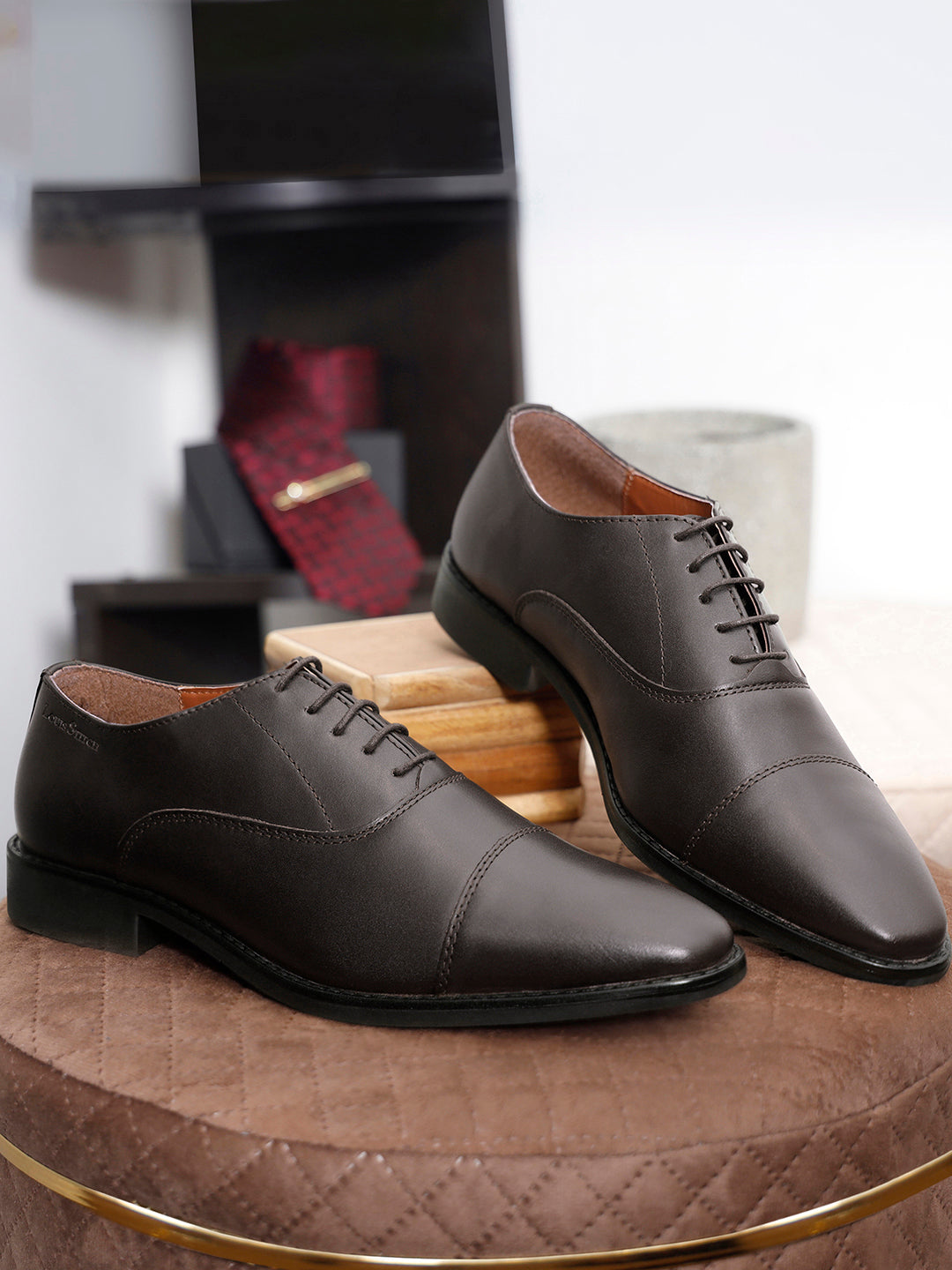 Brunette Brown Italian Leather Cap-Toe Shoes