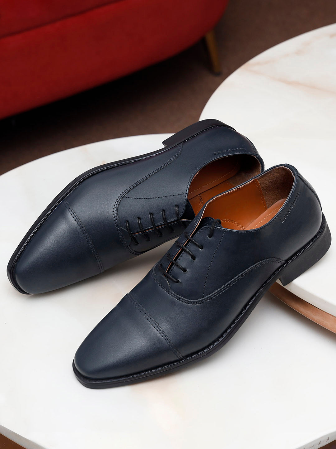 Prussian Blue Italian Leather Cap-Toe Shoes