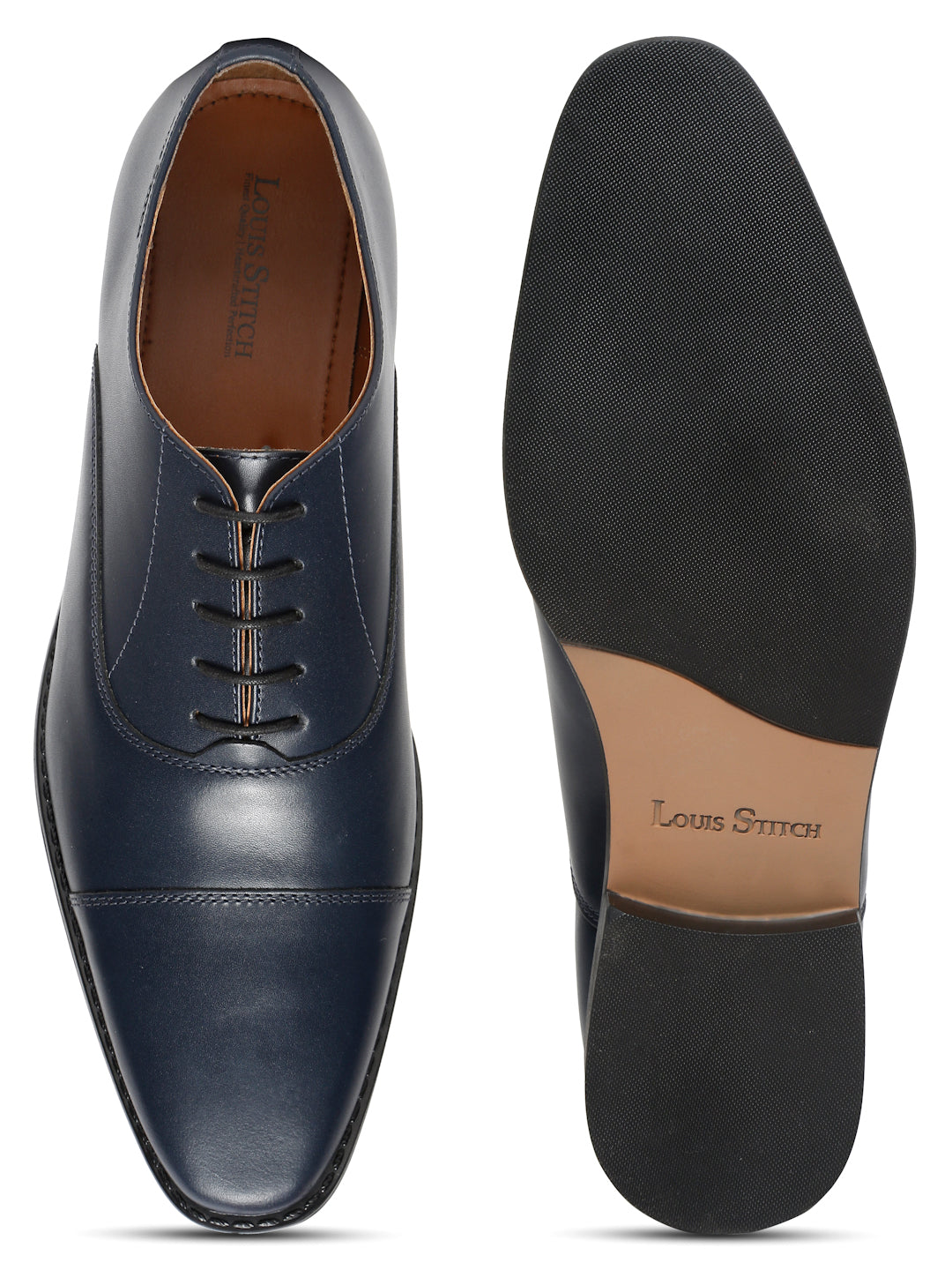 Prussian Blue Italian Leather Cap-Toe Shoes