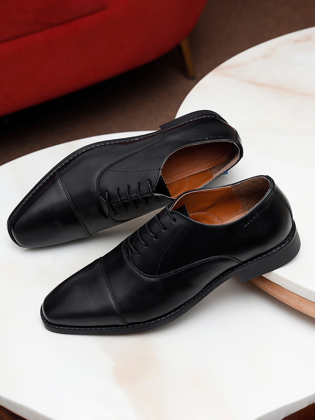 Jet Black Italian Leather Cap-Toe Shoes