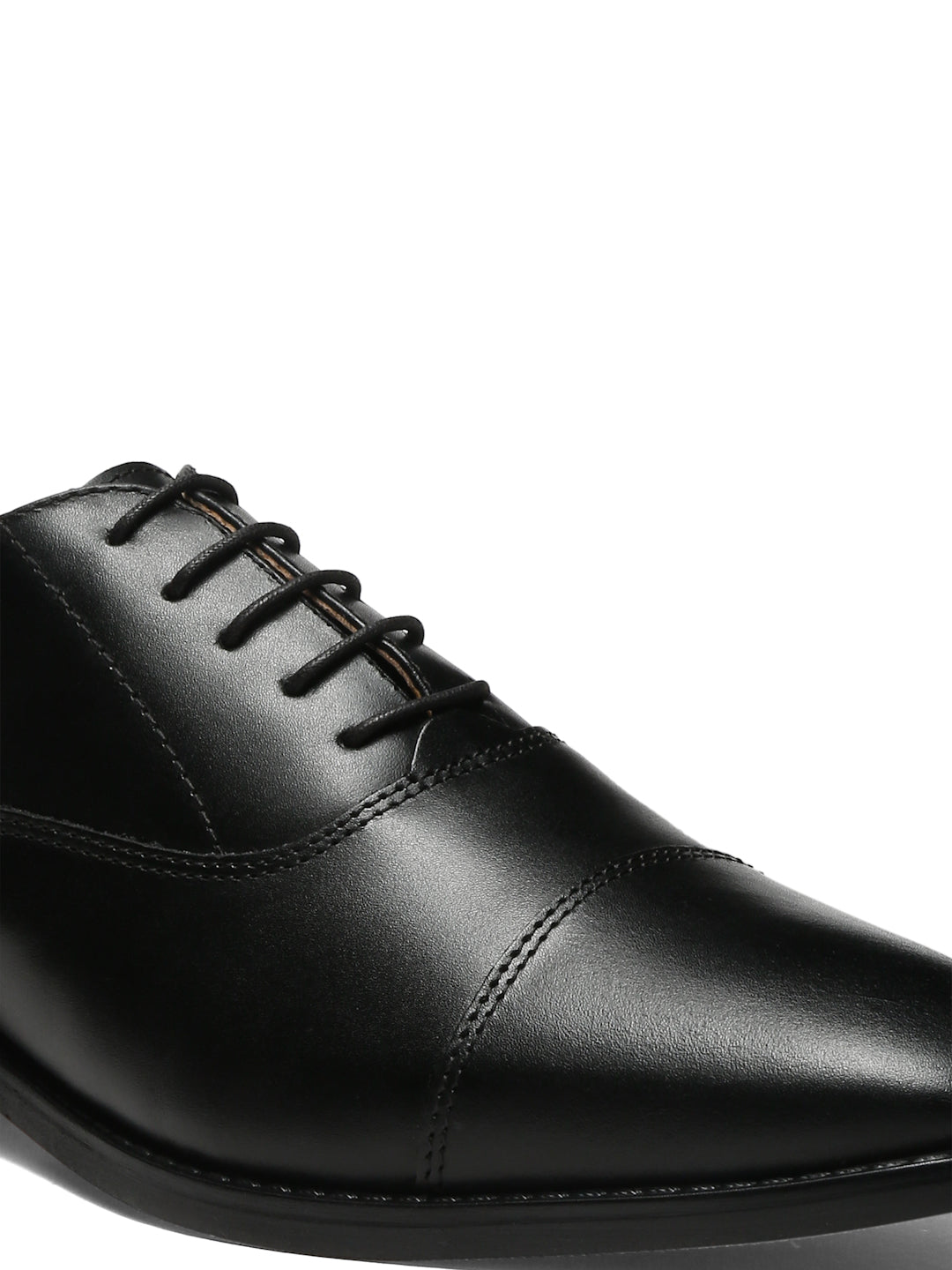 Jet Black Italian Leather Cap-Toe Shoes