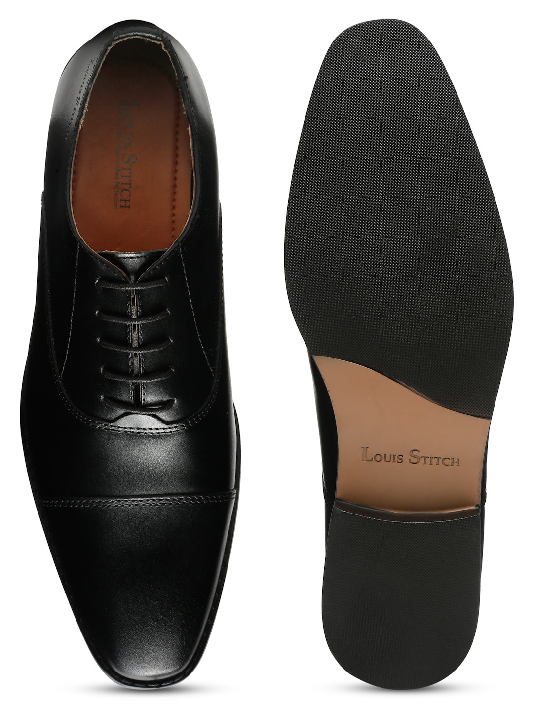Jet Black Italian Leather Cap-Toe Shoes